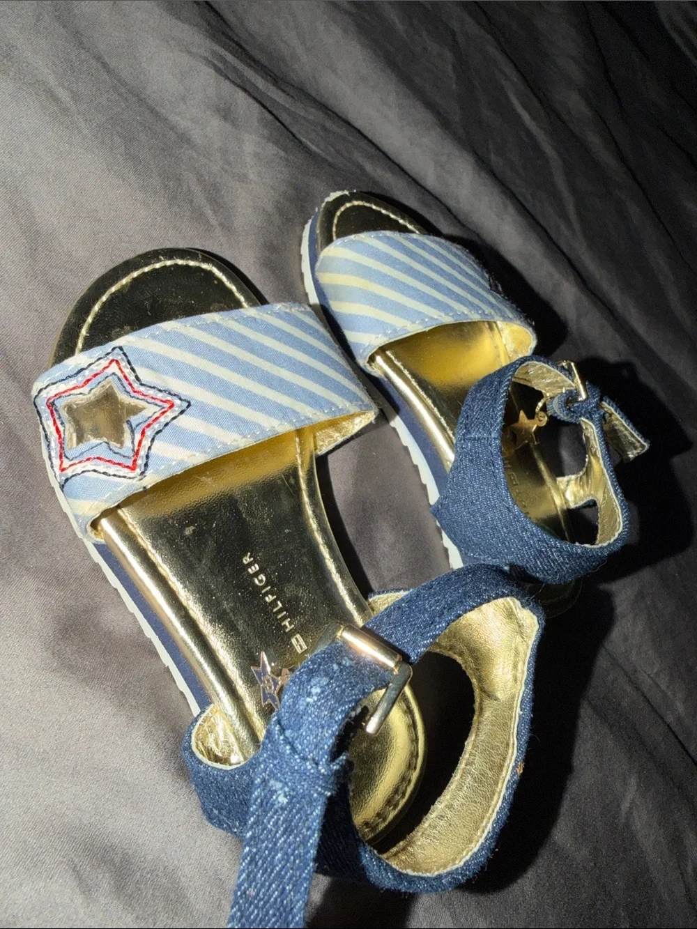 Tommy Hilfiger Light Blue Striped Star Ankle Strap Sandals